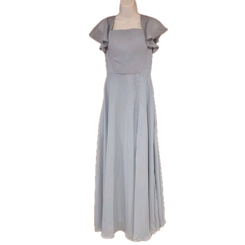 Nwt BXZ Fashion Full Length Grey Chiffon Dress With Slit Tied In Back Sz 4
